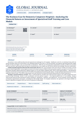 The Business Case for Dementia-Competent Hospitals: Analyzing the Financial Return on Investment of Specialized Staff Training and Care Models