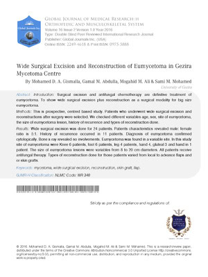 Wide Surgical Excision and Reconstruction of Eumycetoma in Gezira Mycetoma Centre